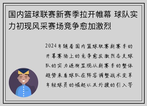 国内篮球联赛新赛季拉开帷幕 球队实力初现风采赛场竞争愈加激烈