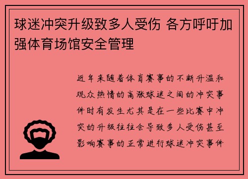 球迷冲突升级致多人受伤 各方呼吁加强体育场馆安全管理